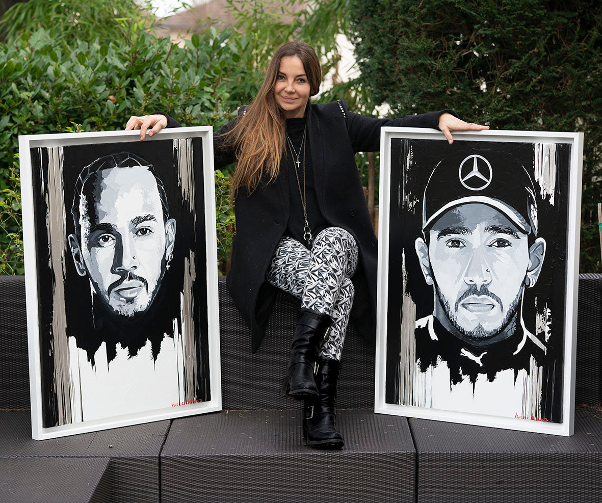 LEWIS HAMILTON MERCEDES "FORMULA 1 PILOTS" PAINTING VALERIE DURAND