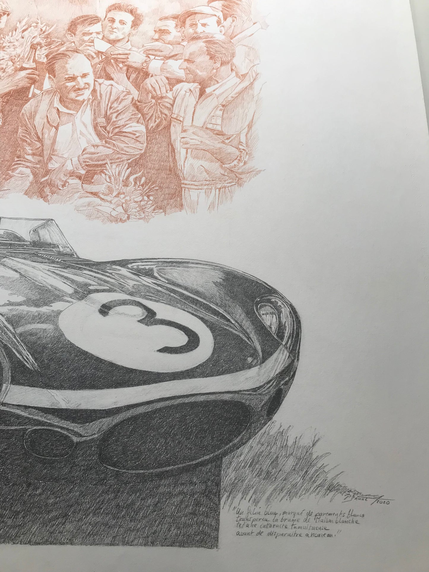 ORIGINAL DRAWING JAGUAR D-TYPE ÉCURIE ÉCOSSE