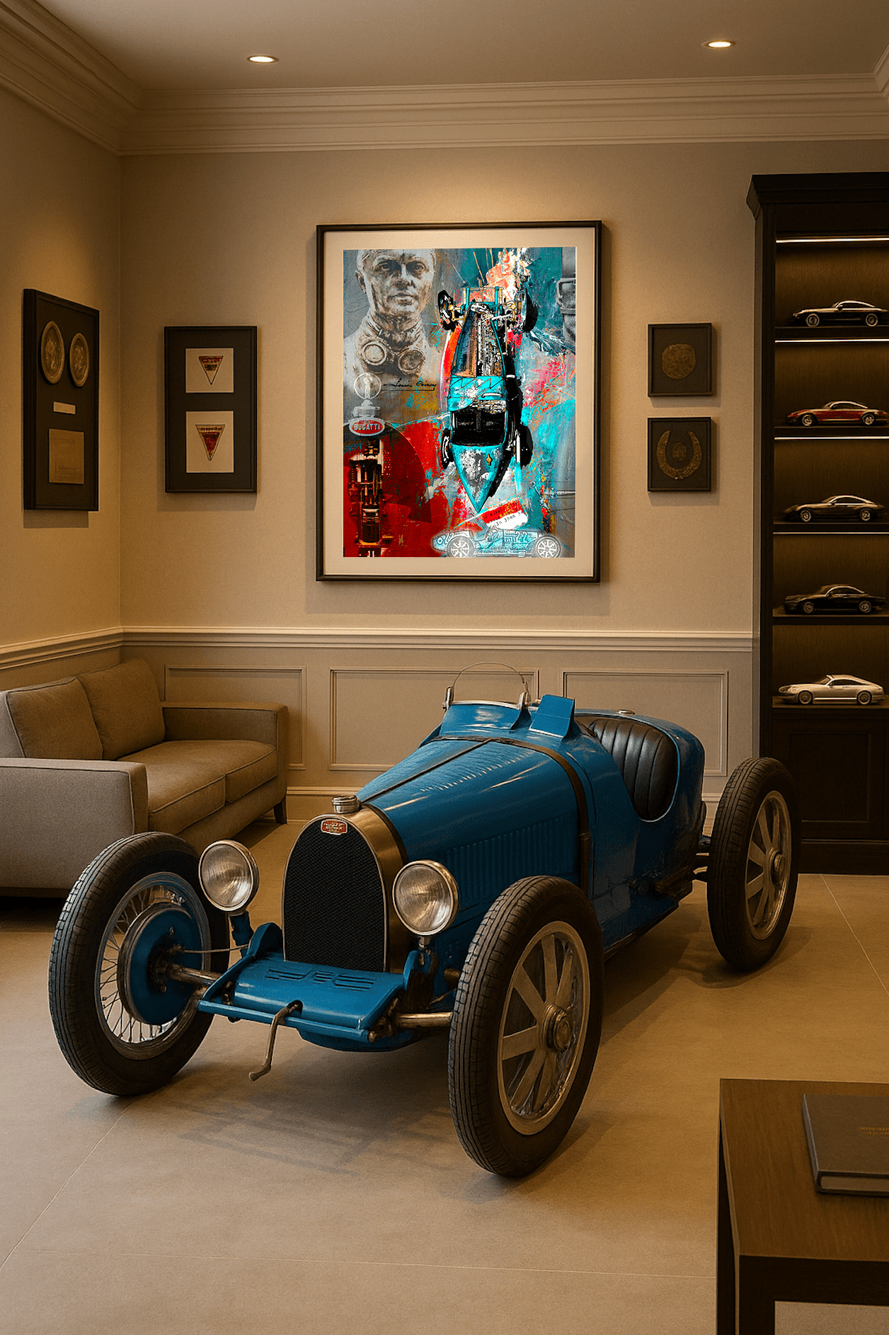 Louis Chiron Bugatti T35 Automotive Digital Artwork, created by Denis Poutet from Le Muret des Stands, automotive illustrator.
Limited edition of 10, different dimensions, printed on plexiglass, aluminium or chromaluxe plate. Exhibition in Gentleman Driver's office
