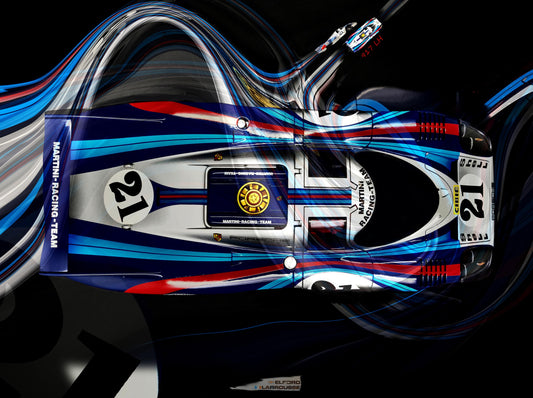 Porsche 917 LH Martini Racing Automotive Digital Artwork, created by Denis Poutet from Le Muret des Stands, automotive illustrator. 
Limited edition of 10, different dimensions, printed on plexiglass, aluminium or chromaluxe plate