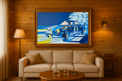 Alpine A110 1973 victory during Monte-Carlo Rallye, Automotive Acrylic Painting, created by Jean-Marie Corre, automotive painter. 

Original and unique artwork on canvas exhibited in a Courchevel Chalet