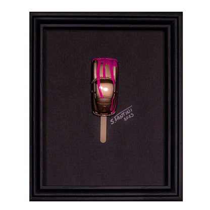 ice cream artwork with Ferdinand Porsche's car brown paint leaks pink front view soren Fantini Art