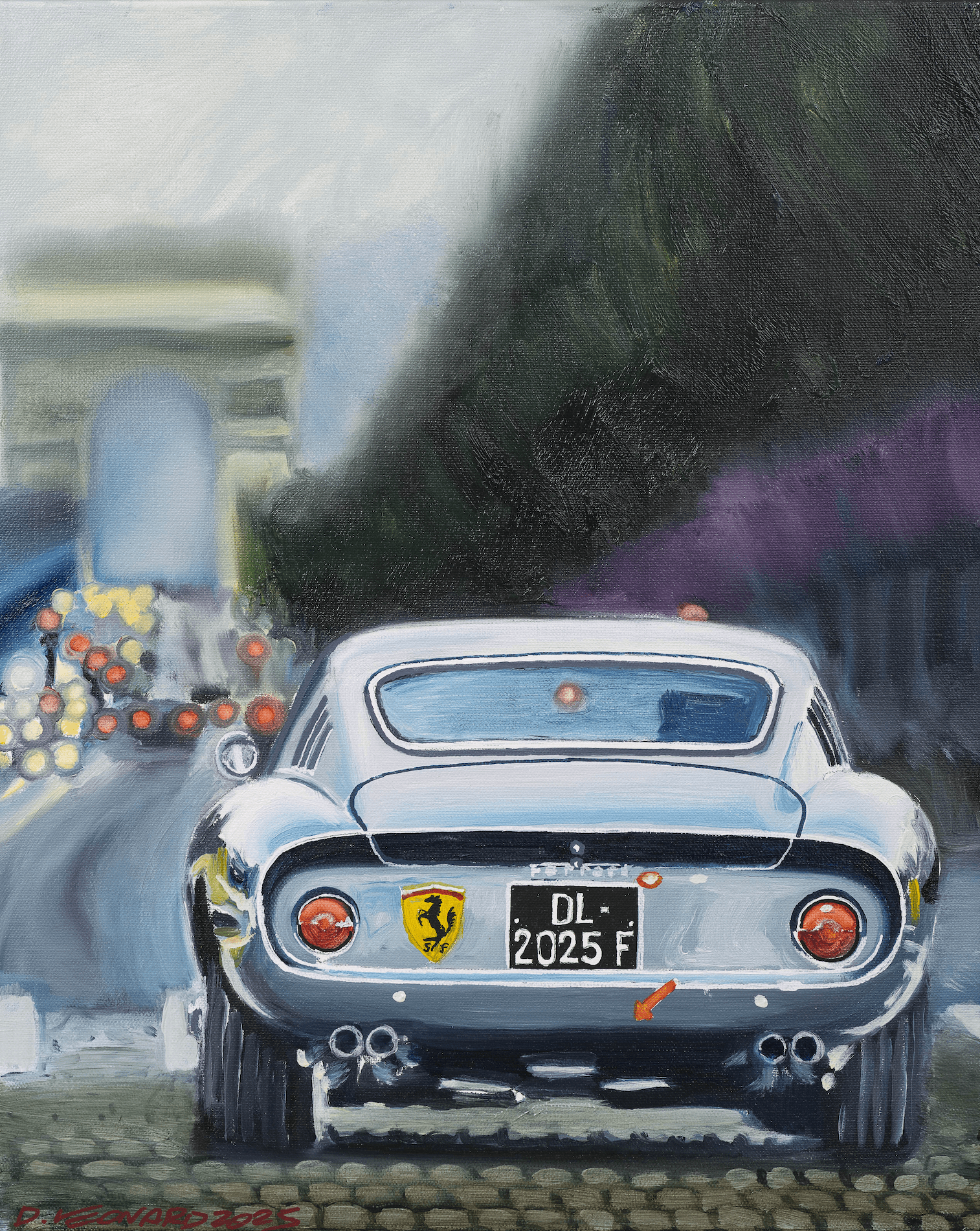 250 GT0 in Paris Champs Elysees Arc de Triomphe, Automotive Oil Painting, created by Dominique Leonard, automotive painter. 

Original and unique artwork on canvas.