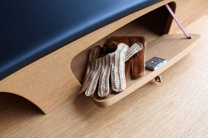 Solid wood furniture representing a Porsche 356 Secretary, created by Stéphane Carton from Atelier Stéphane Carton, woodworker & cabinetmaker.

Limited edition of 25, 130 x 65 x 94 cm, solid oak. Personalization possible.

Perfect for vintage automotive design lovers, classic cars enthusiasts and Porsche 356 owners. Glove box view.